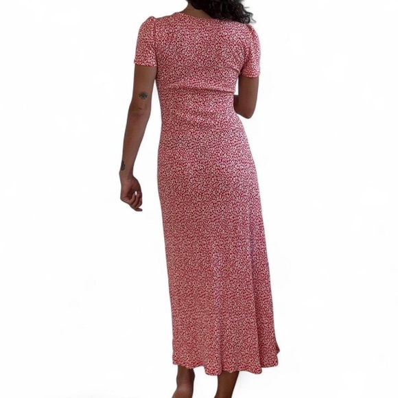 Mango Red Floral Midi Dress with Short Sleeves - Picture 4 of 7